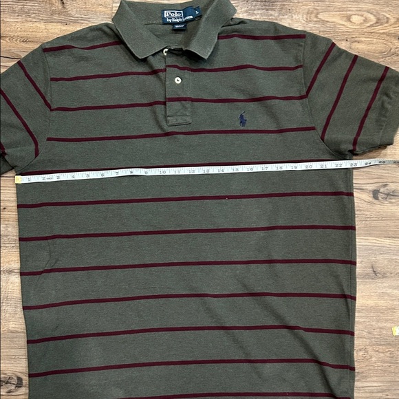 Polo by Ralph Lauren Men's Olive and Burgundy Striped Polo - Picture 4 of 7